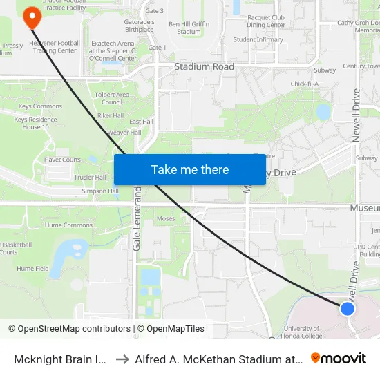 Mcknight Brain Institute to Alfred A. McKethan Stadium at Perry Field map
