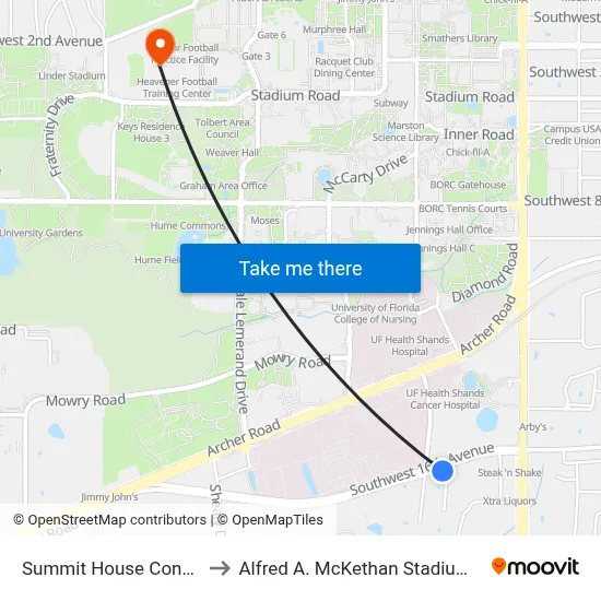 Summit House Condominiums to Alfred A. McKethan Stadium at Perry Field map