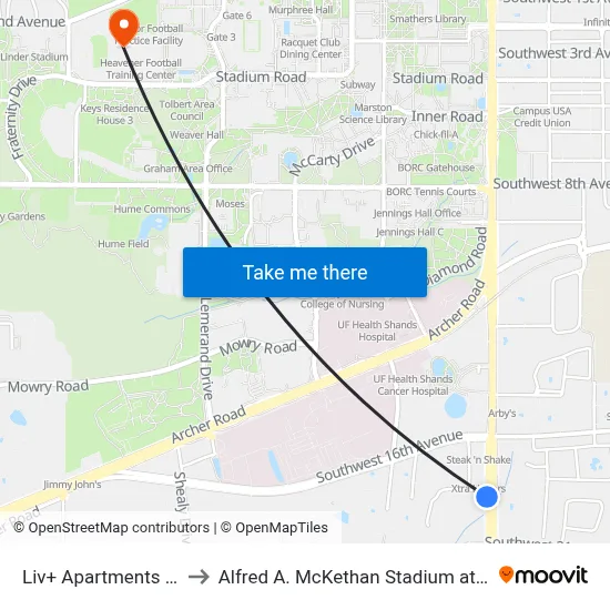 Liv+ Apartments 13th St to Alfred A. McKethan Stadium at Perry Field map