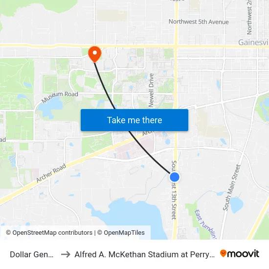 Dollar General to Alfred A. McKethan Stadium at Perry Field map