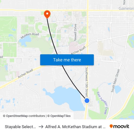 Stayable Select Hotel to Alfred A. McKethan Stadium at Perry Field map