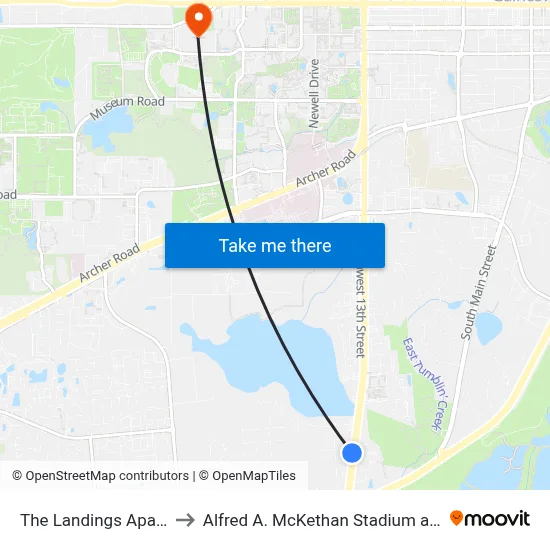The Landings Apartments to Alfred A. McKethan Stadium at Perry Field map