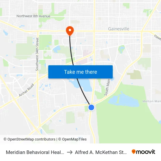 Meridian Behavioral Healthcare (Northbound) to Alfred A. McKethan Stadium at Perry Field map