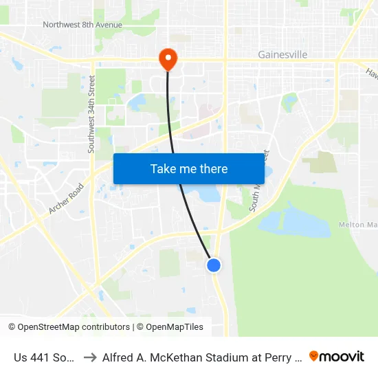 Us 441 South to Alfred A. McKethan Stadium at Perry Field map