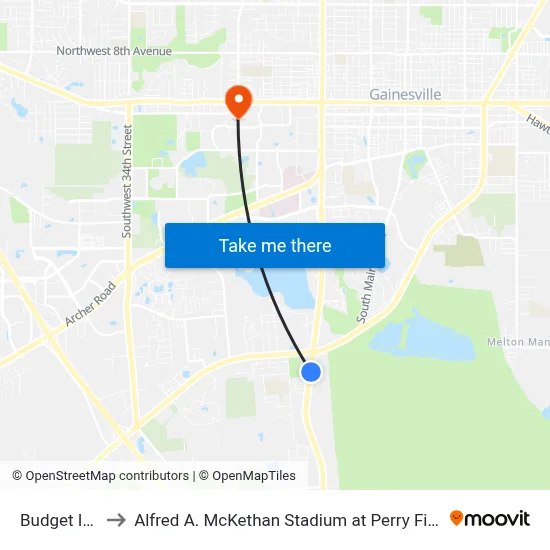 Budget Inn to Alfred A. McKethan Stadium at Perry Field map