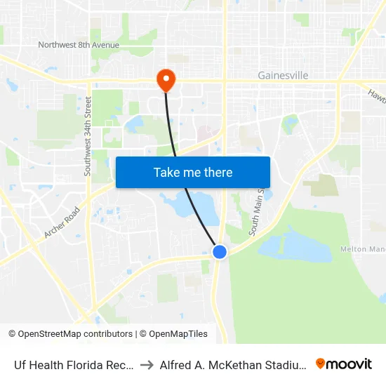 Uf Health Florida Recovery Center to Alfred A. McKethan Stadium at Perry Field map