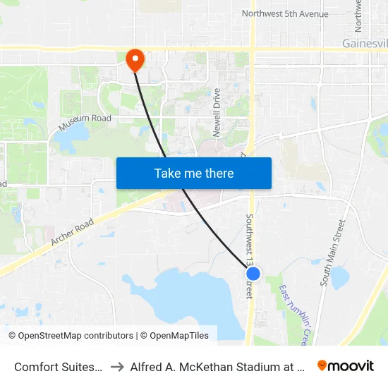 Comfort Suites Hotel to Alfred A. McKethan Stadium at Perry Field map