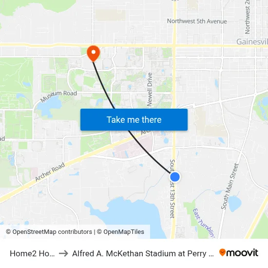 Home2 Hotel to Alfred A. McKethan Stadium at Perry Field map