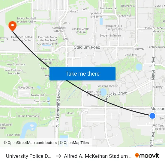 University Police Department to Alfred A. McKethan Stadium at Perry Field map