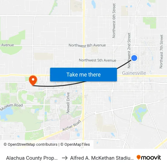 Alachua County Property Appraiser to Alfred A. McKethan Stadium at Perry Field map