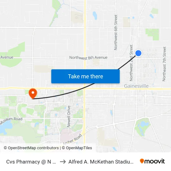 Cvs Pharmacy @ N Main Street to Alfred A. McKethan Stadium at Perry Field map