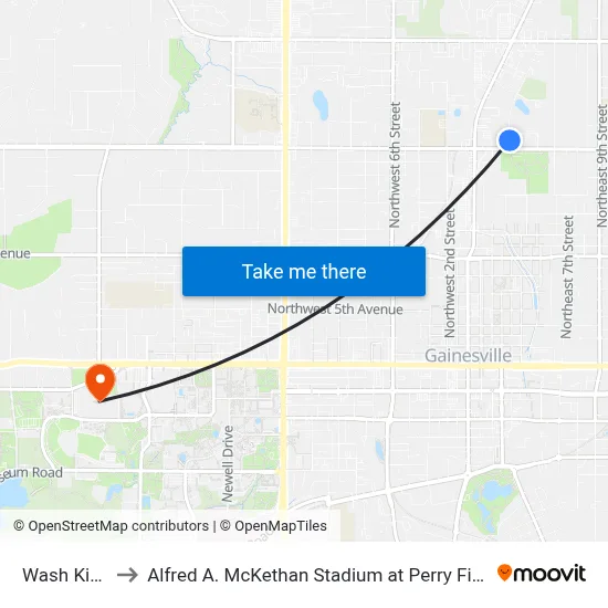 Wash King to Alfred A. McKethan Stadium at Perry Field map