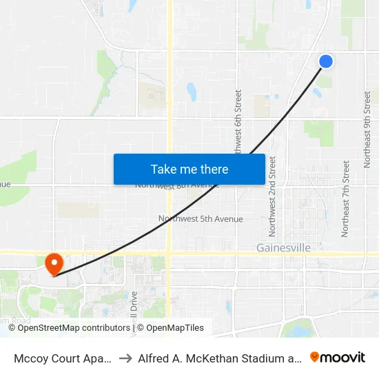 Mccoy Court Apartments to Alfred A. McKethan Stadium at Perry Field map