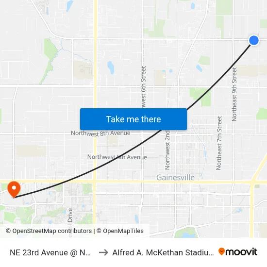NE 23rd Avenue @ NE 11th Terrace to Alfred A. McKethan Stadium at Perry Field map