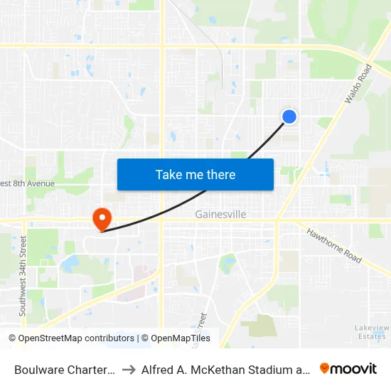 Boulware Charter School to Alfred A. McKethan Stadium at Perry Field map
