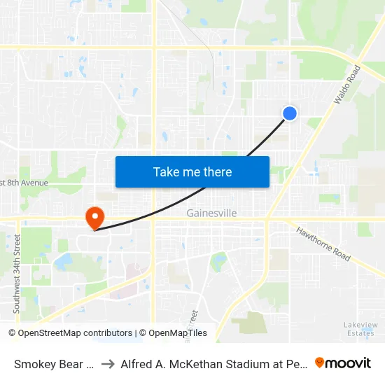 Smokey Bear Park to Alfred A. McKethan Stadium at Perry Field map