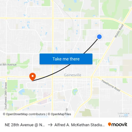 NE 28th Avenue @ NE 15th Street to Alfred A. McKethan Stadium at Perry Field map