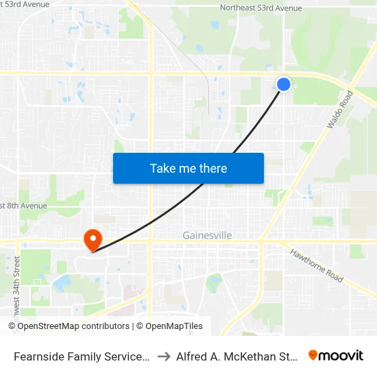 Fearnside Family Services Center Northbound to Alfred A. McKethan Stadium at Perry Field map