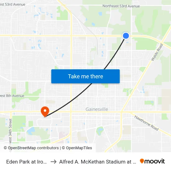 Eden Park at Ironwood to Alfred A. McKethan Stadium at Perry Field map