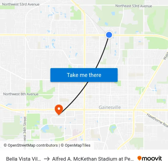 Bella Vista Village to Alfred A. McKethan Stadium at Perry Field map