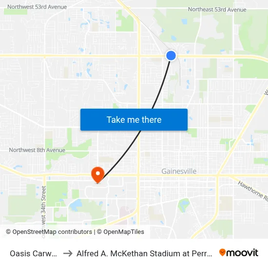 Oasis Carwash to Alfred A. McKethan Stadium at Perry Field map