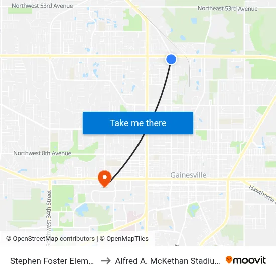 Stephen Foster Elementary School to Alfred A. McKethan Stadium at Perry Field map
