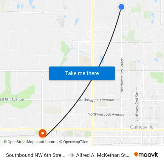 Southbound NW 6th Street @ NW 32nd Place to Alfred A. McKethan Stadium at Perry Field map