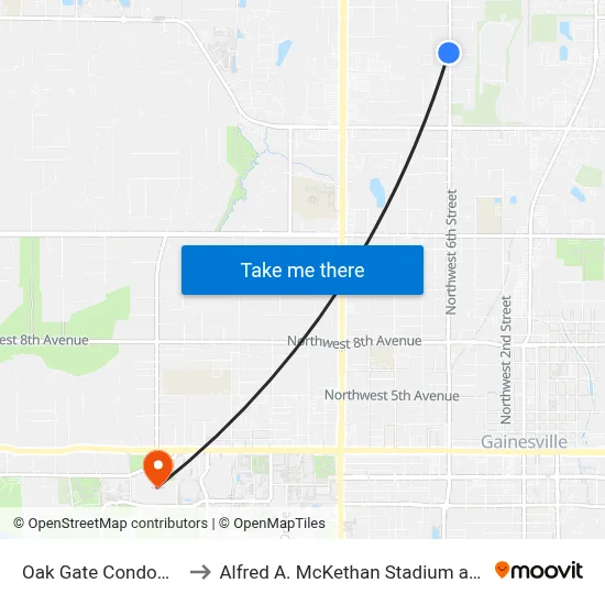 Oak Gate Condominiums to Alfred A. McKethan Stadium at Perry Field map