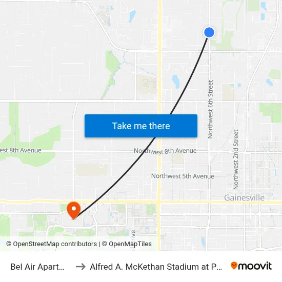 Bel Air Apartments to Alfred A. McKethan Stadium at Perry Field map