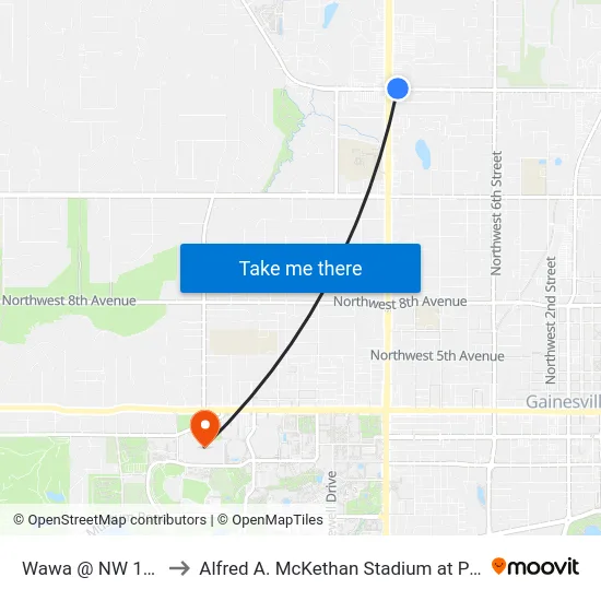 Wawa @ NW 13th St to Alfred A. McKethan Stadium at Perry Field map