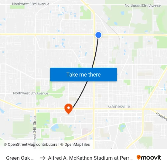 Green Oak Villa to Alfred A. McKethan Stadium at Perry Field map