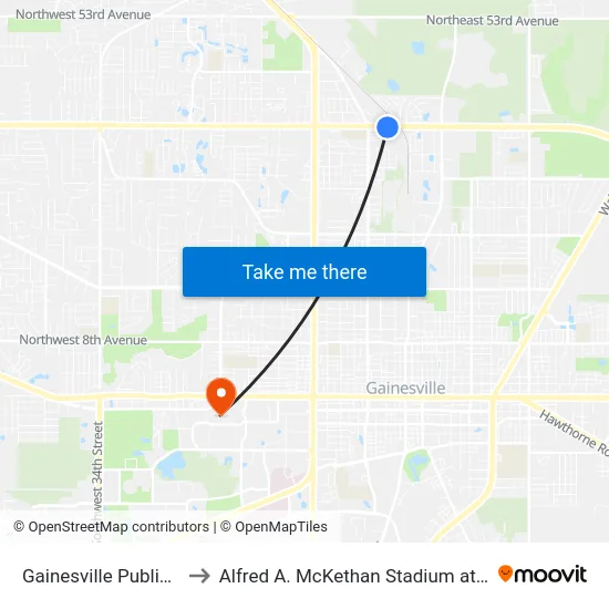 Gainesville Public Works to Alfred A. McKethan Stadium at Perry Field map
