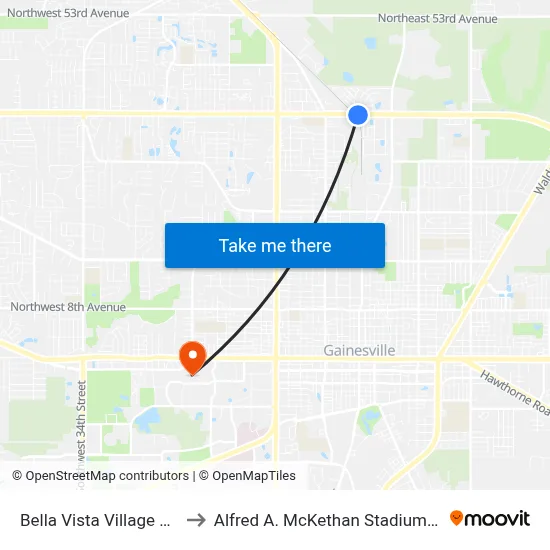 Bella Vista Village Eastbound to Alfred A. McKethan Stadium at Perry Field map