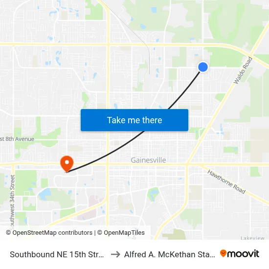 Southbound NE 15th Street @ NE 31 Avenue to Alfred A. McKethan Stadium at Perry Field map