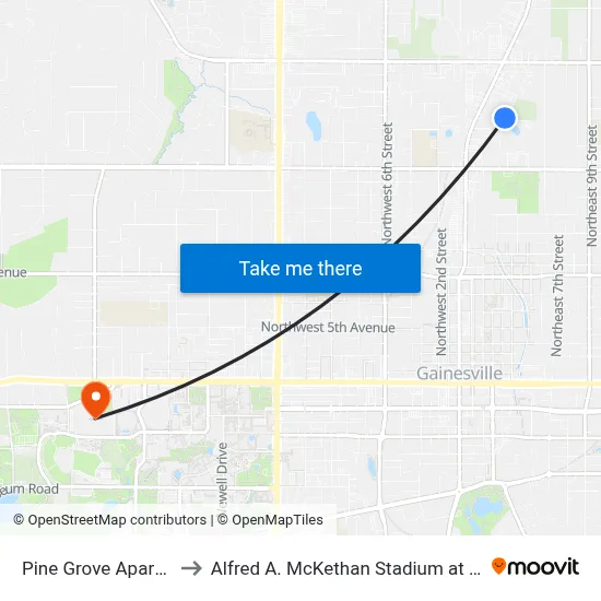 Pine Grove Apartments to Alfred A. McKethan Stadium at Perry Field map
