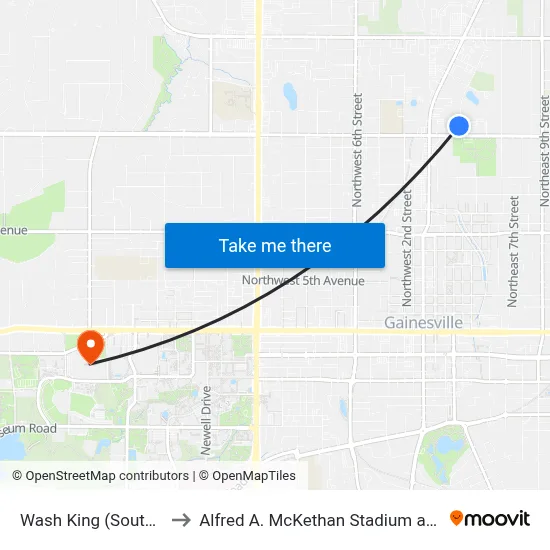 Wash King (Southbound) to Alfred A. McKethan Stadium at Perry Field map