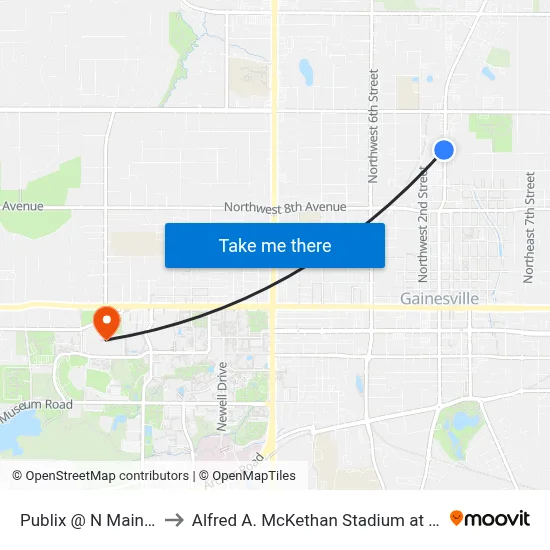 Publix @ N Main Street to Alfred A. McKethan Stadium at Perry Field map