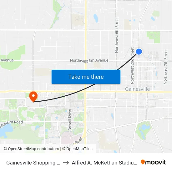 Gainesville Shopping Center South to Alfred A. McKethan Stadium at Perry Field map