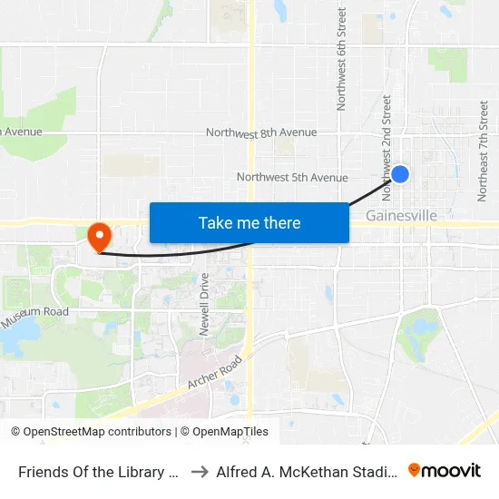 Friends Of the Library Alachua County to Alfred A. McKethan Stadium at Perry Field map