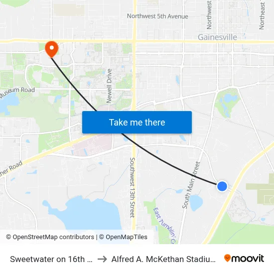 Sweetwater on 16th Apartments to Alfred A. McKethan Stadium at Perry Field map