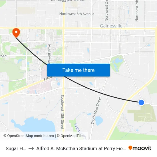 Sugar Hill to Alfred A. McKethan Stadium at Perry Field map