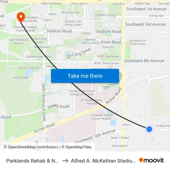 Parklands Rehab & Nursing Center to Alfred A. McKethan Stadium at Perry Field map