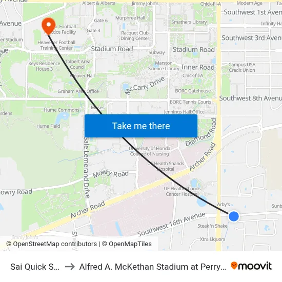 Sai Quick Stop to Alfred A. McKethan Stadium at Perry Field map