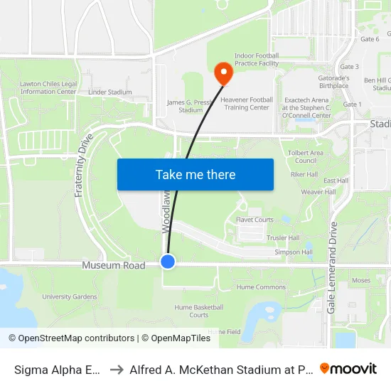 Sigma Alpha Epsilon to Alfred A. McKethan Stadium at Perry Field map