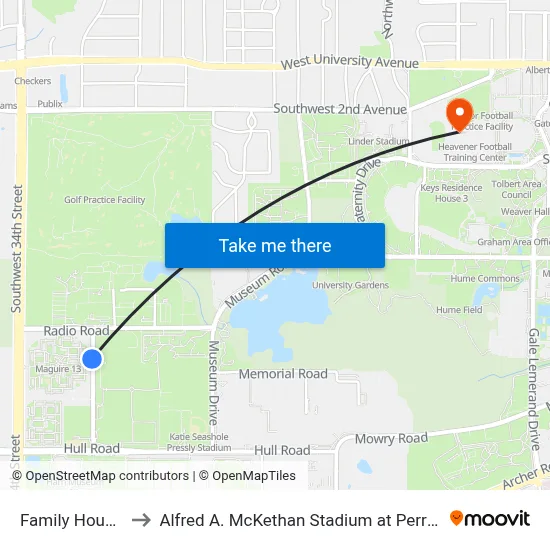 Family Housing to Alfred A. McKethan Stadium at Perry Field map