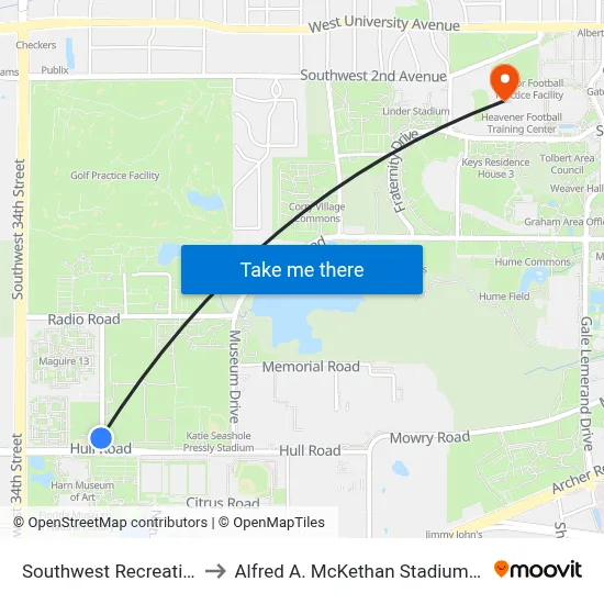Southwest Recreation Center to Alfred A. McKethan Stadium at Perry Field map