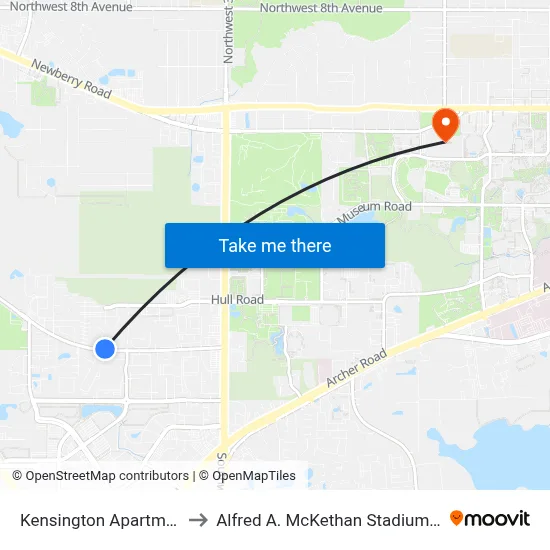 Kensington Apartments North to Alfred A. McKethan Stadium at Perry Field map