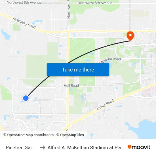 Pinetree Gardens to Alfred A. McKethan Stadium at Perry Field map