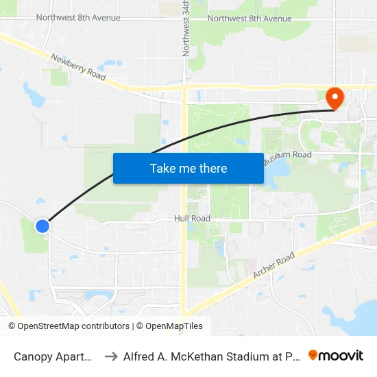 Canopy Apartments to Alfred A. McKethan Stadium at Perry Field map