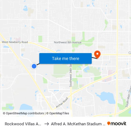 Rockwood Villas Apartments to Alfred A. McKethan Stadium at Perry Field map